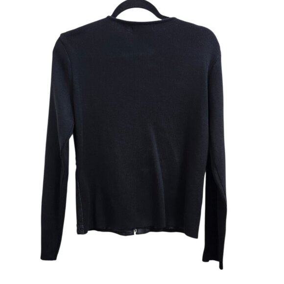 Willi Smith Black Suede Trim Zip Front Knit Jacket Cardigan Women’s Size S - Picture 4 of 10